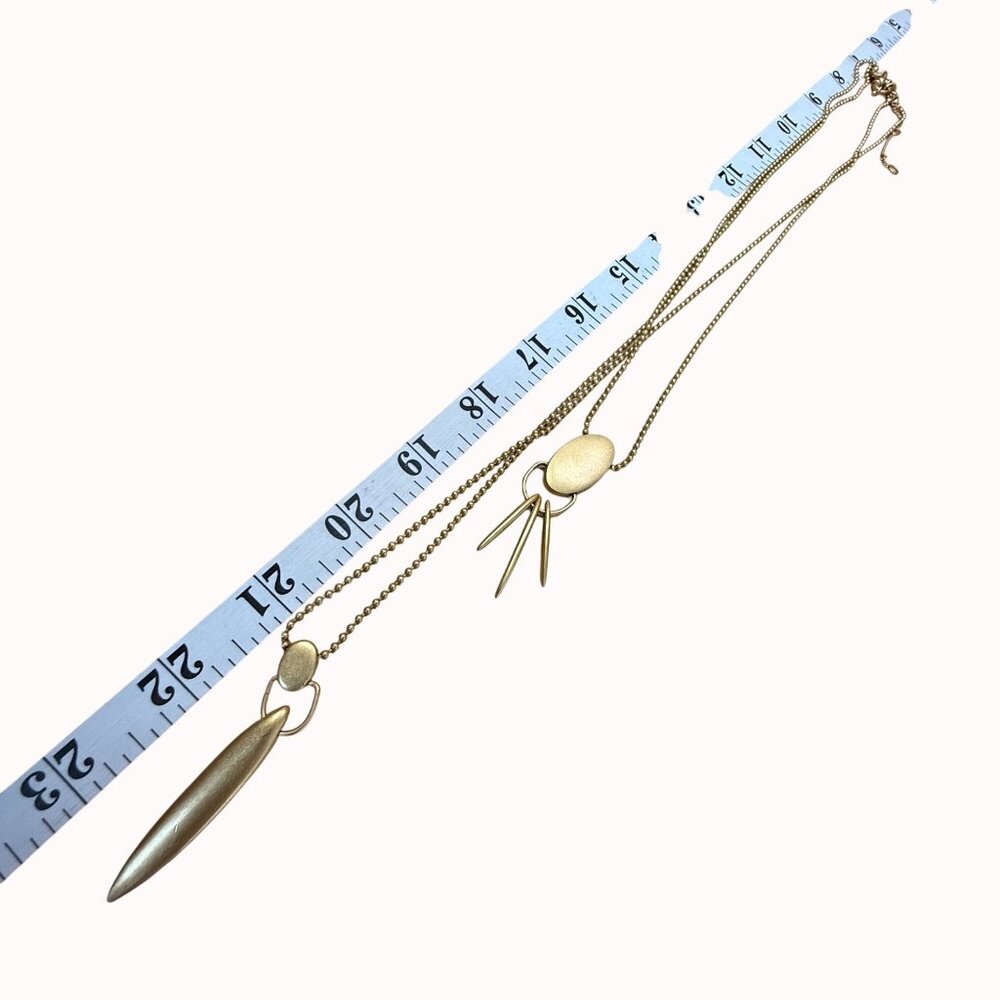 Madewell Layered Gold-Tone Pendant Necklace With Oval & Dagger Charms On Beaded - Picture 4 of 6